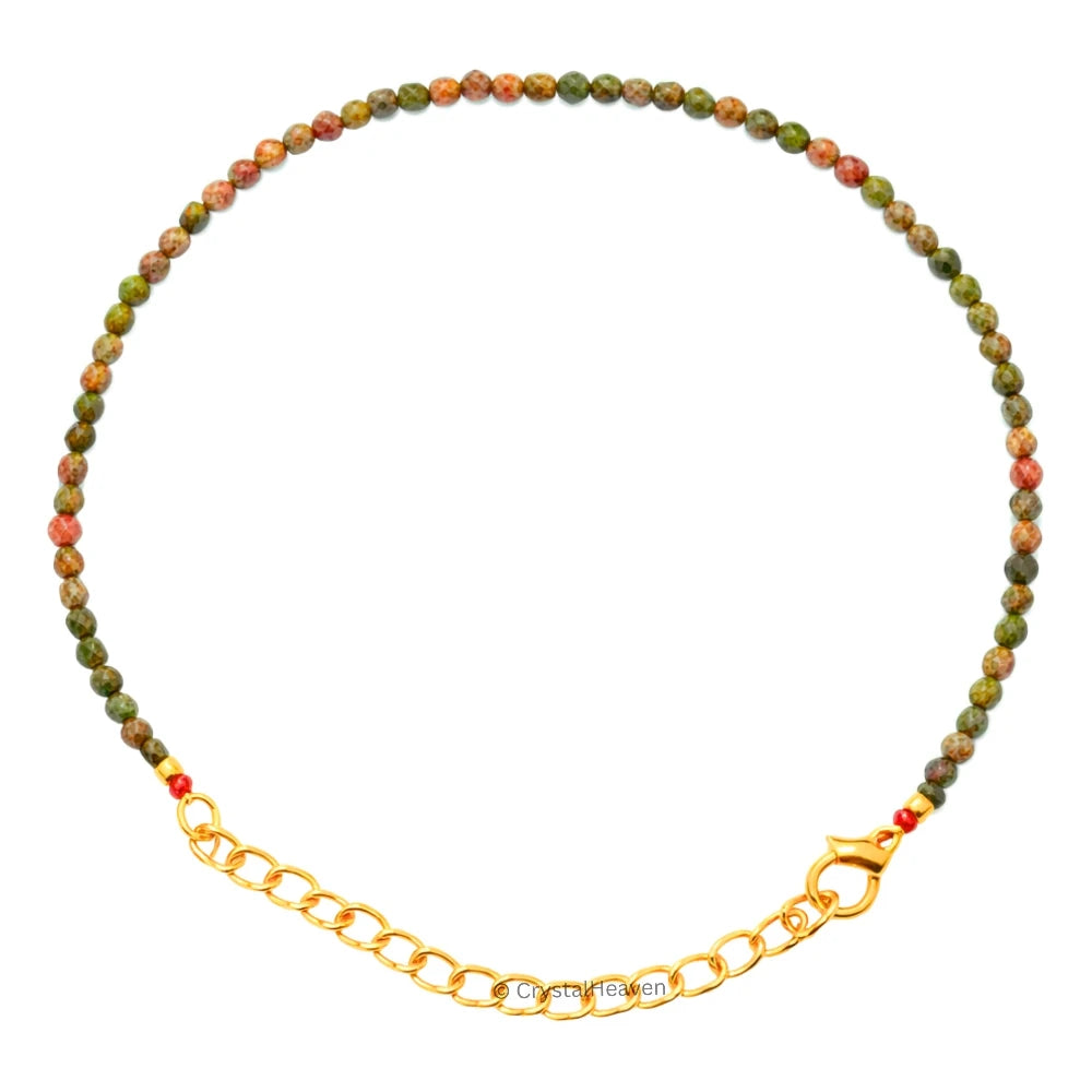 Unakite Bracelets - 2mm Faceted Beads (Gold)