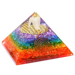7 Chakra Onyx Crystal Orgone Pyramid with Angel Flower of Life - 100mm