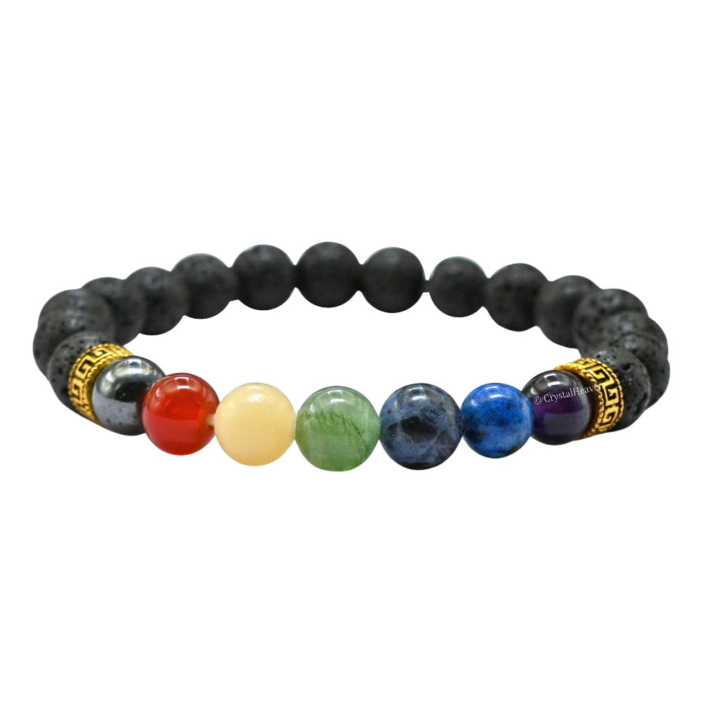 Lava Stone with 7 Chakra Bracelet (Elastic)