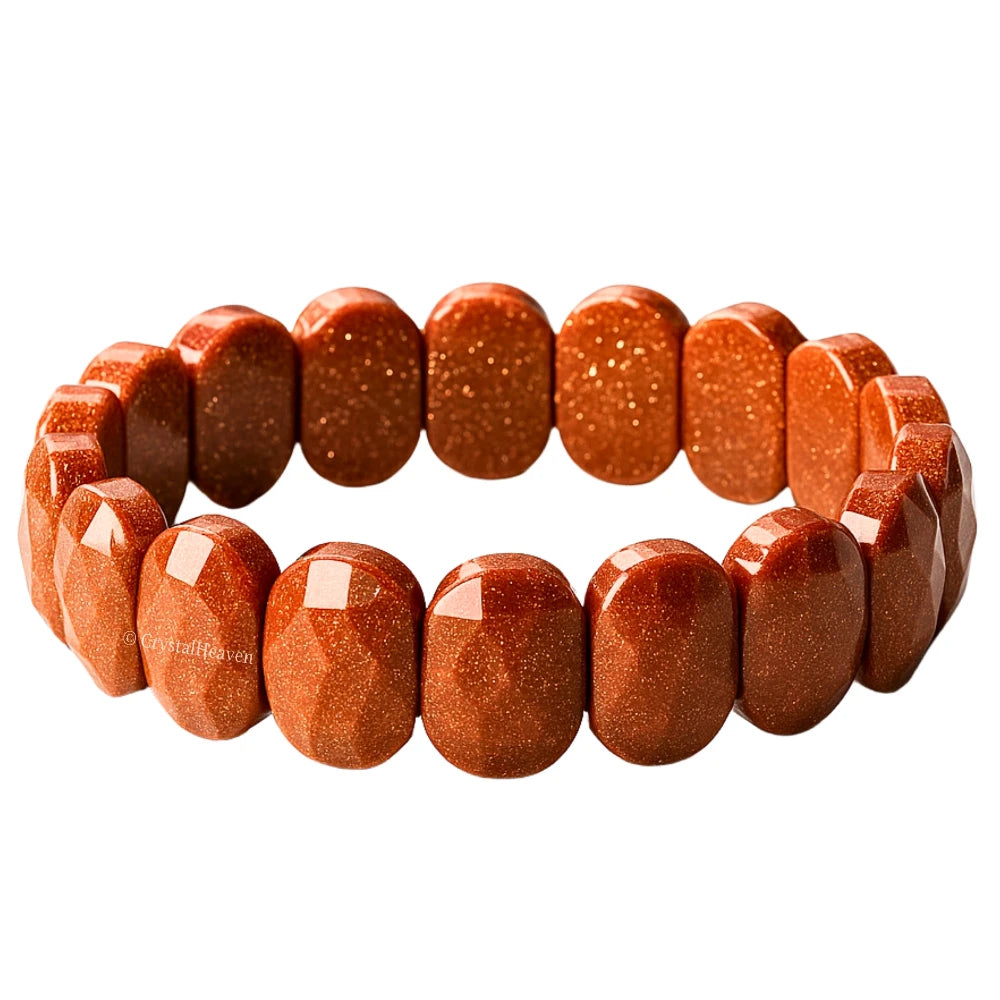 Red Goldstone Faceted Beads Bracelet - Oval Stone