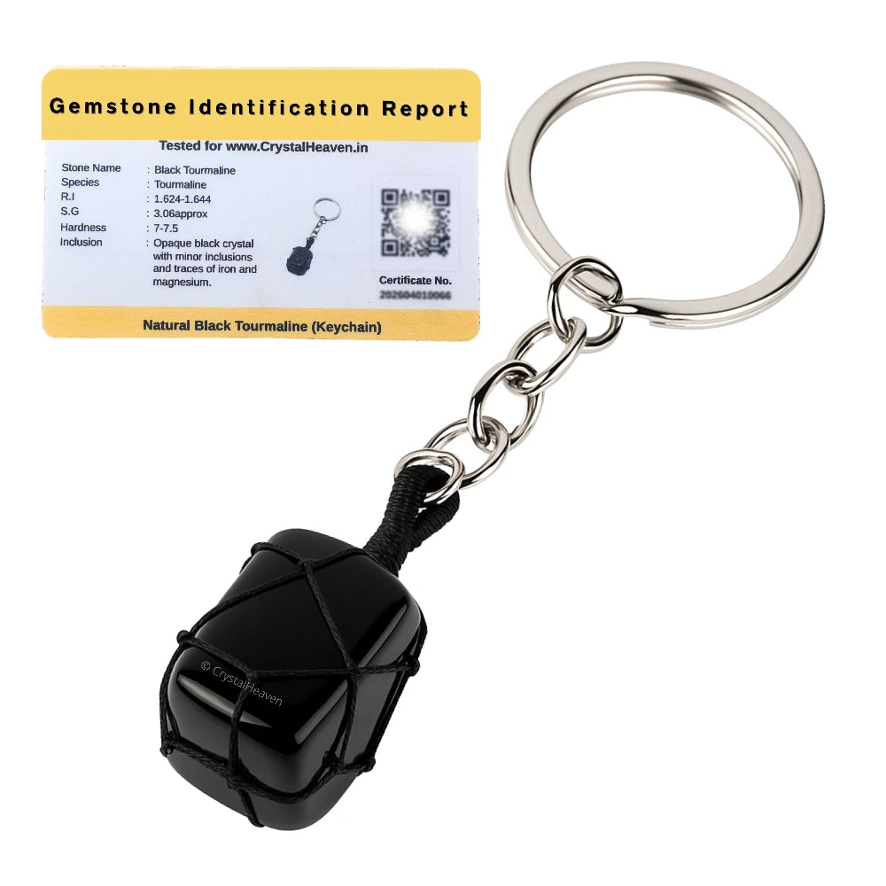 Black Tourmaline Crystal Keychain (Macrame Tumbled)
