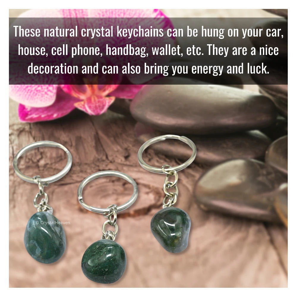 Moss Agate Crystal Keychain (Tumbled)