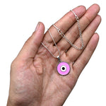 Pink Evil Eye Pendant Necklace - Round (Silver)