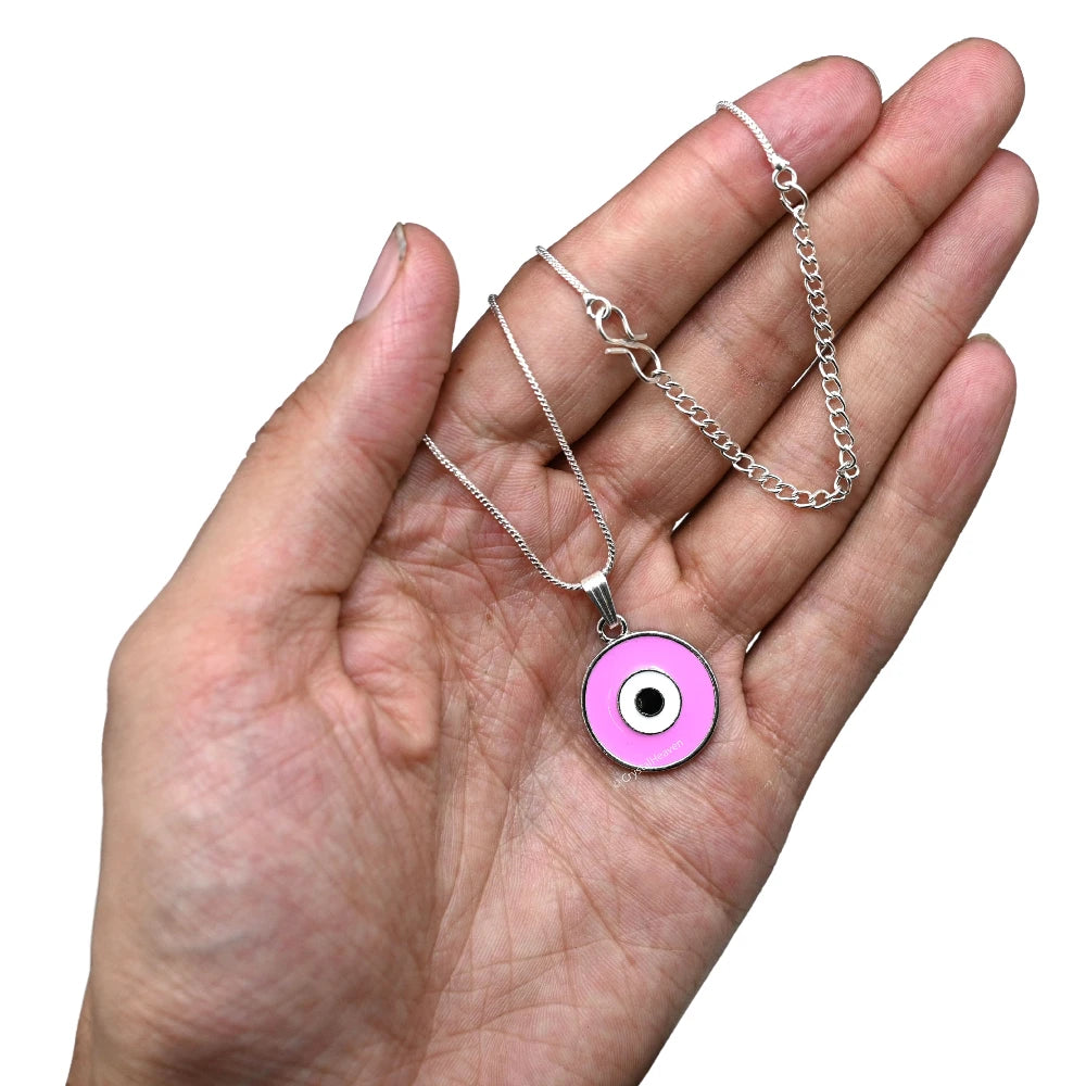 Pink Evil Eye Pendant Necklace - Round (Silver)