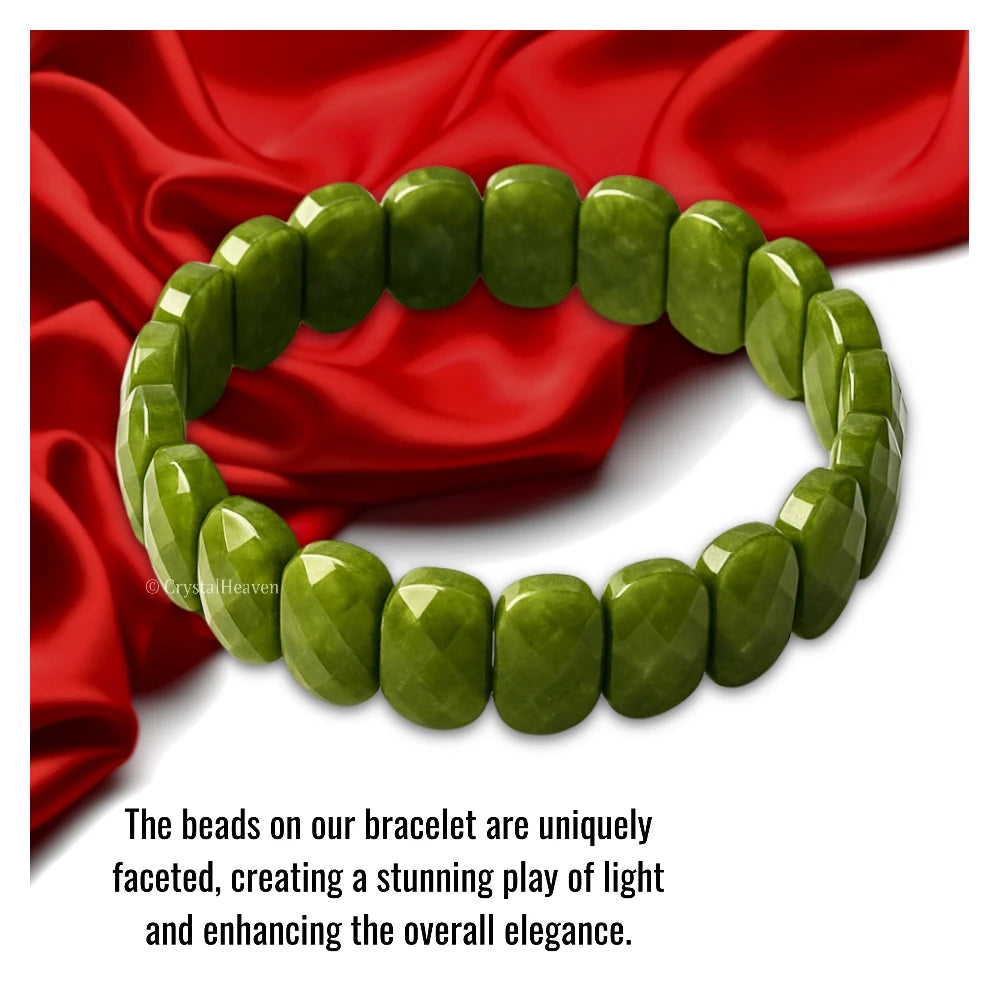 Green Jade Faceted Beads Bracelet - Oval Stone