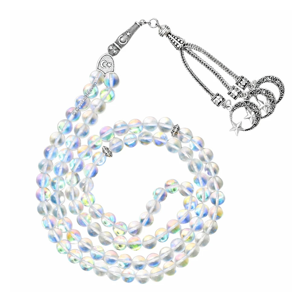 White Mermaid Glass Crystal Tasbih (Silver)