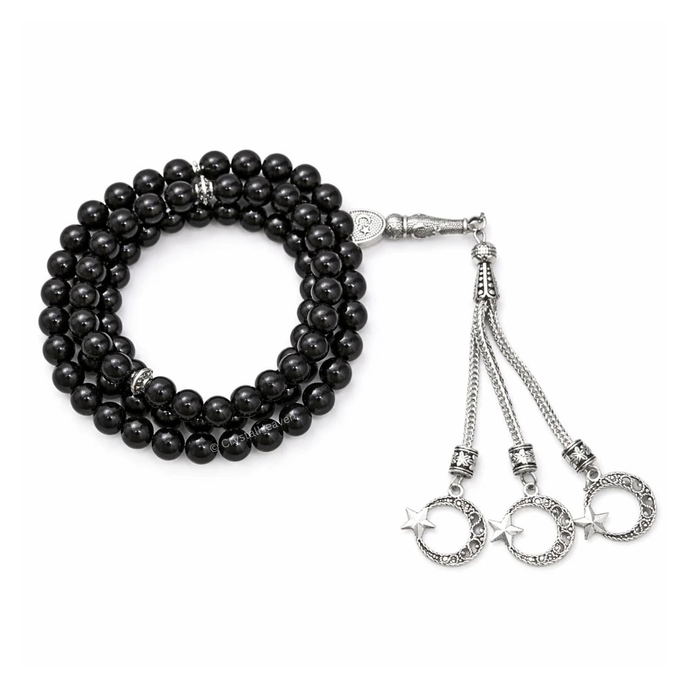 Black Tourmaline Crystal Tasbih (Silver)