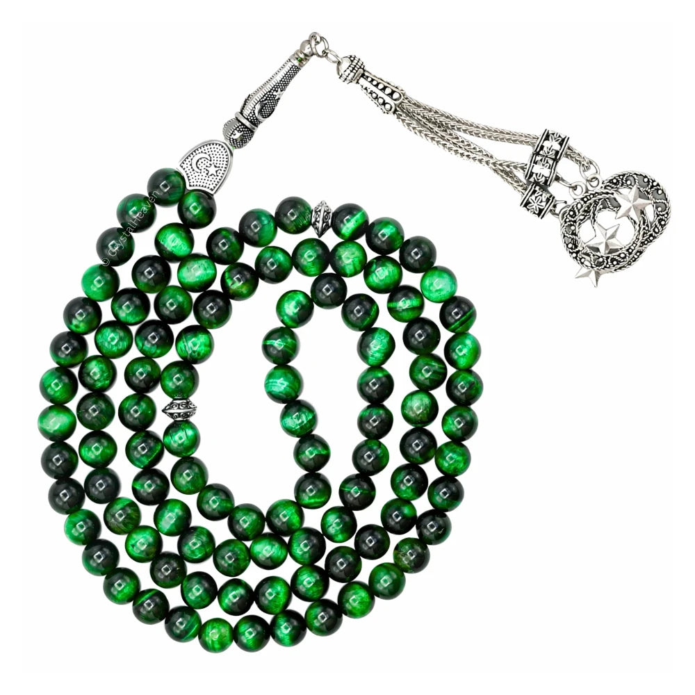 Green Tiger Eye Crystal Tasbih (Silver)