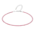 Pink Strawberry Anklet - 2mm Faceted Beads (Silver)