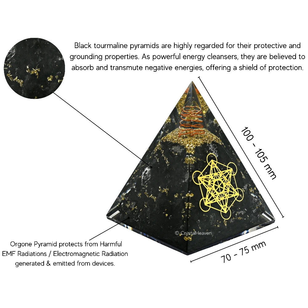 Black Tourmaline Crystal Orgone Pyramid - 105 mm