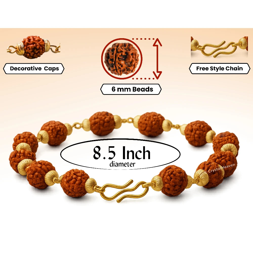 6mm Rudraksha Bracelet (Gold Chain)