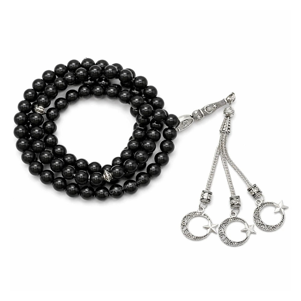 Black Obsidian Crystal Tasbih (Silver)