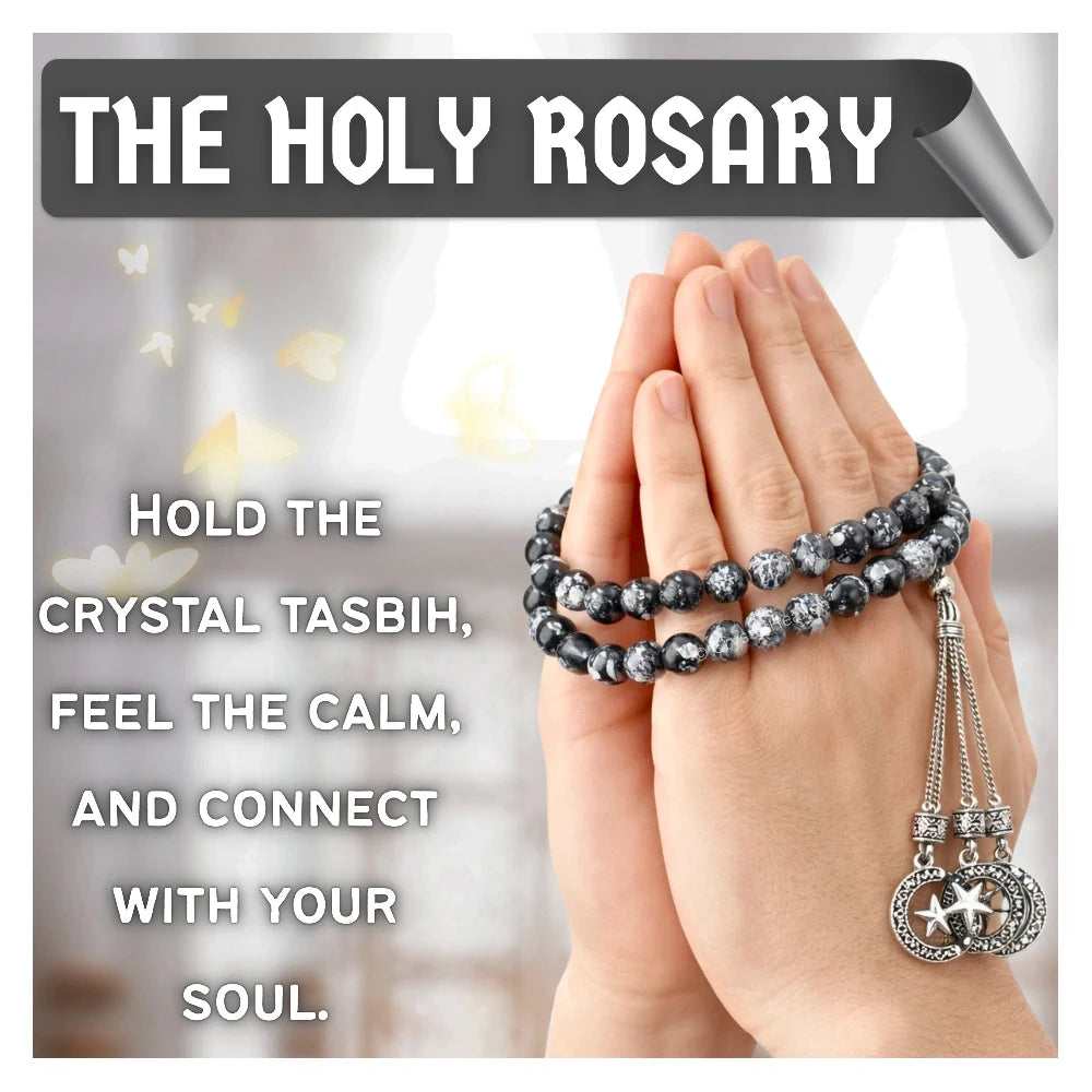 Snowflake Obsidian Crystal Tasbih (Silver)