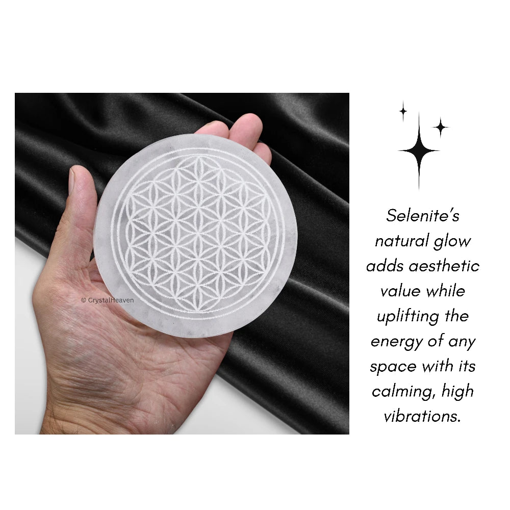 Selenite Charging Plate with Flower of Life (3 Inch)