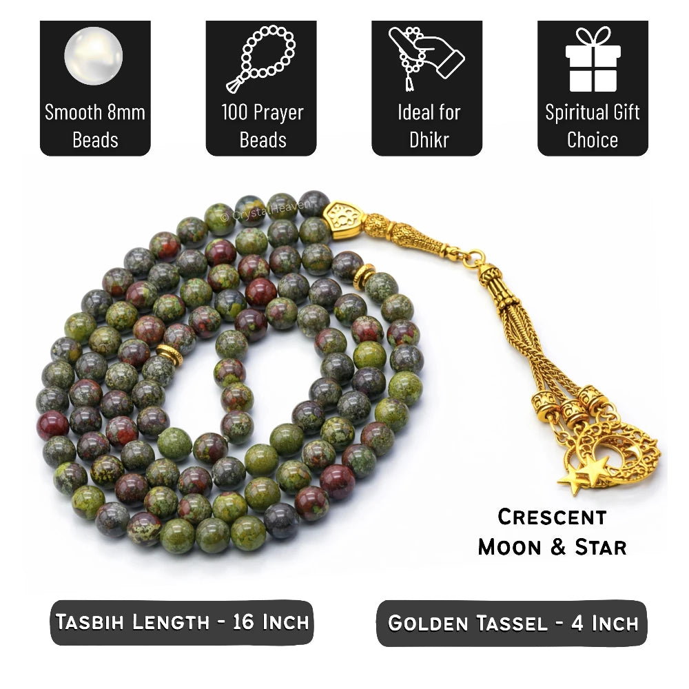 Dragon Bloodstone Crystal Tasbih (Gold)