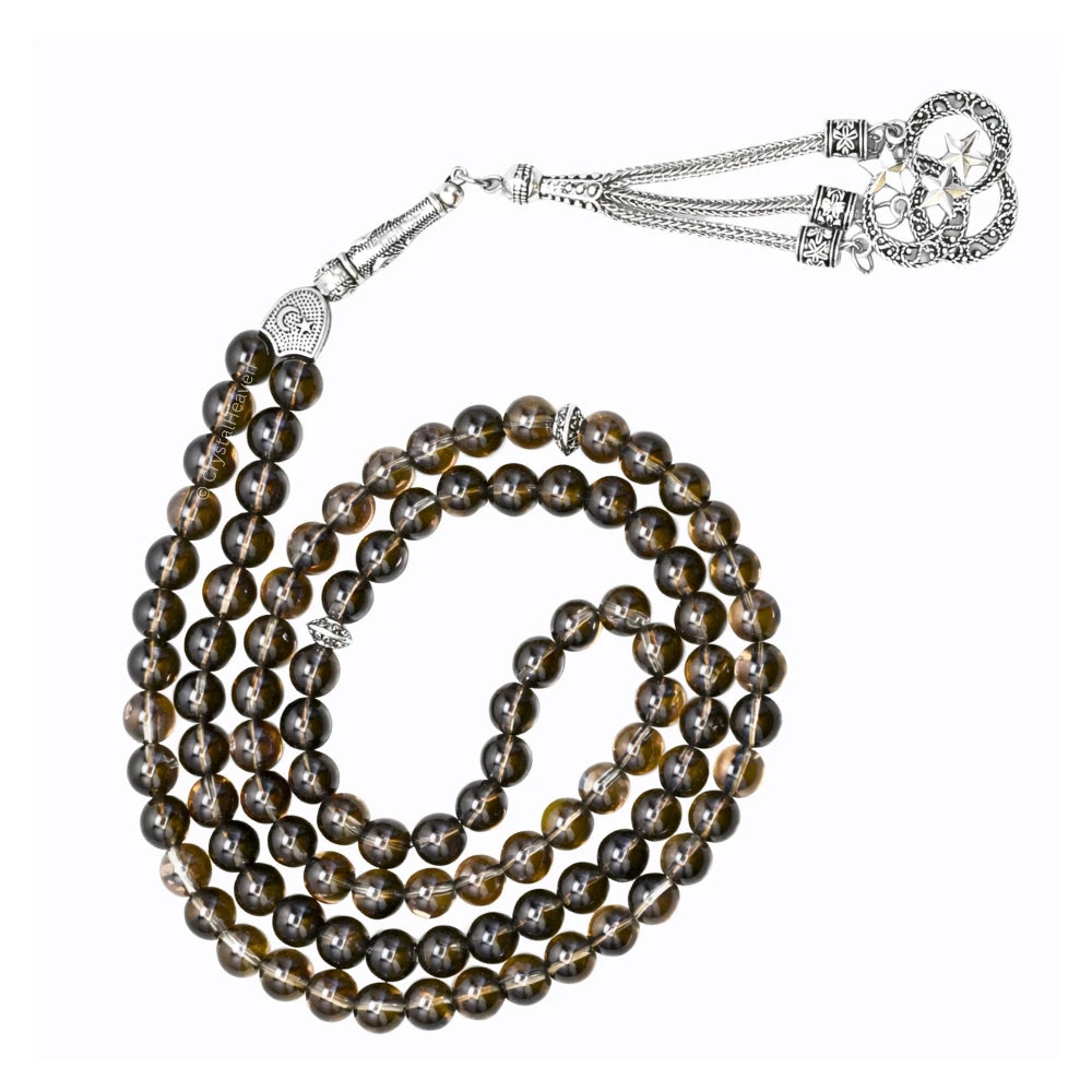 Smoky Quartz Crystal Tasbih (Silver)