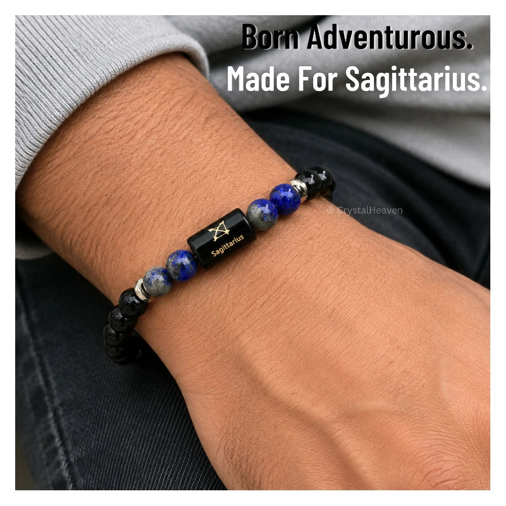 Sagittarius Bracelet (धनु राशि) - Black Obsidian & Lapis Lazuli