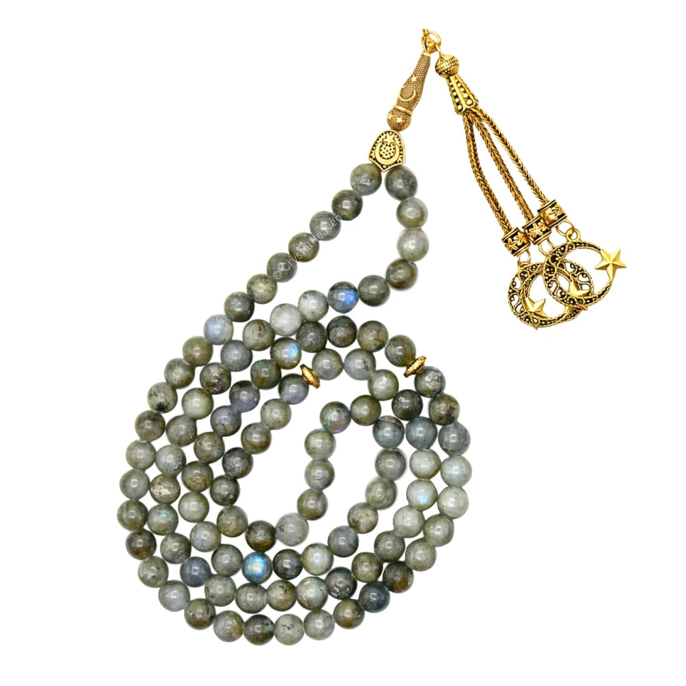 Labradorite Crystal Tasbih (Gold)