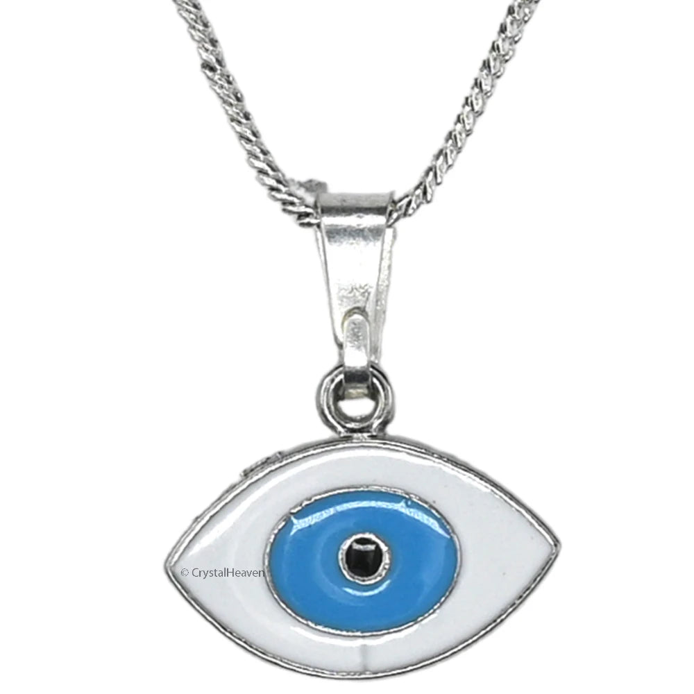White Evil Eye Pendant Necklace (Silver)