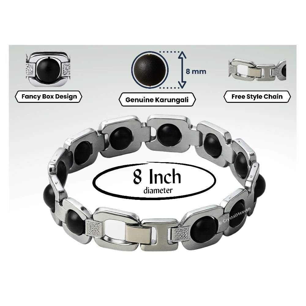 8mm Karungali Bracelet - Premium Silver Chain
