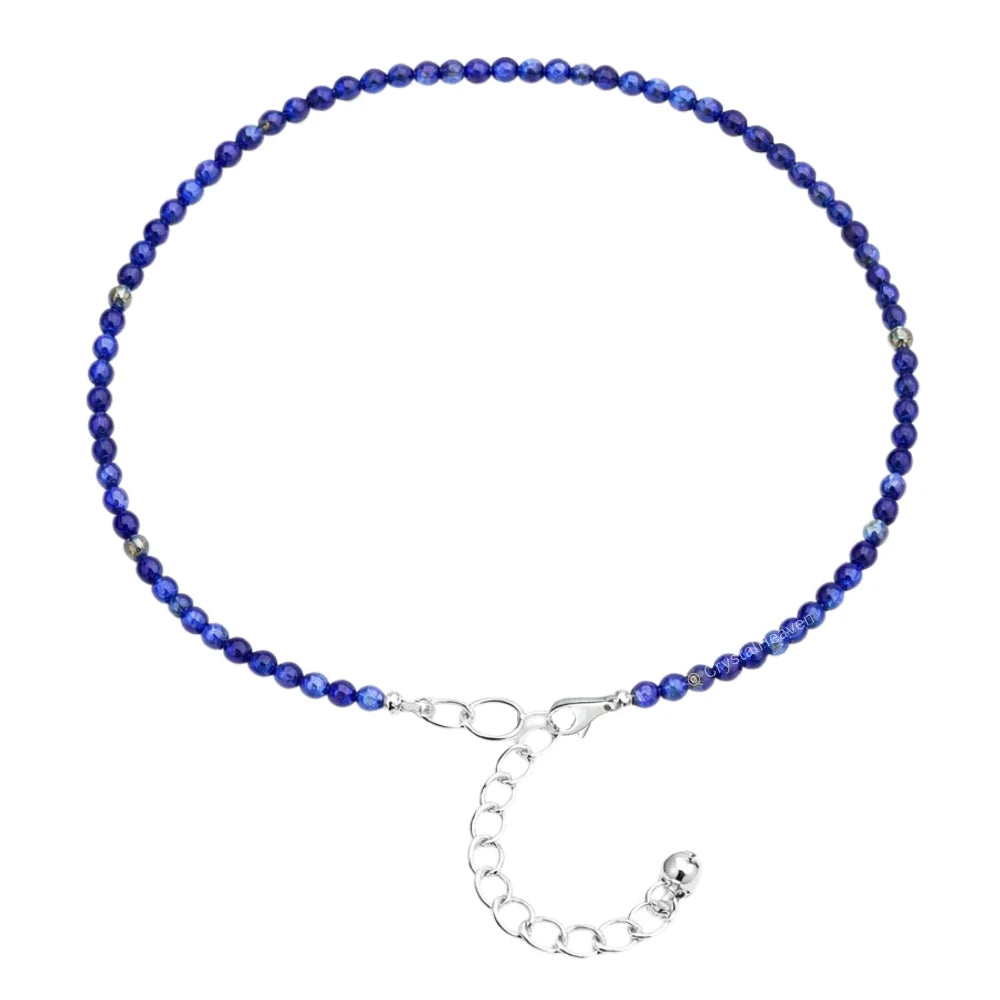 Lapis Lazuli Anklet - 2mm Faceted Beads (Silver)