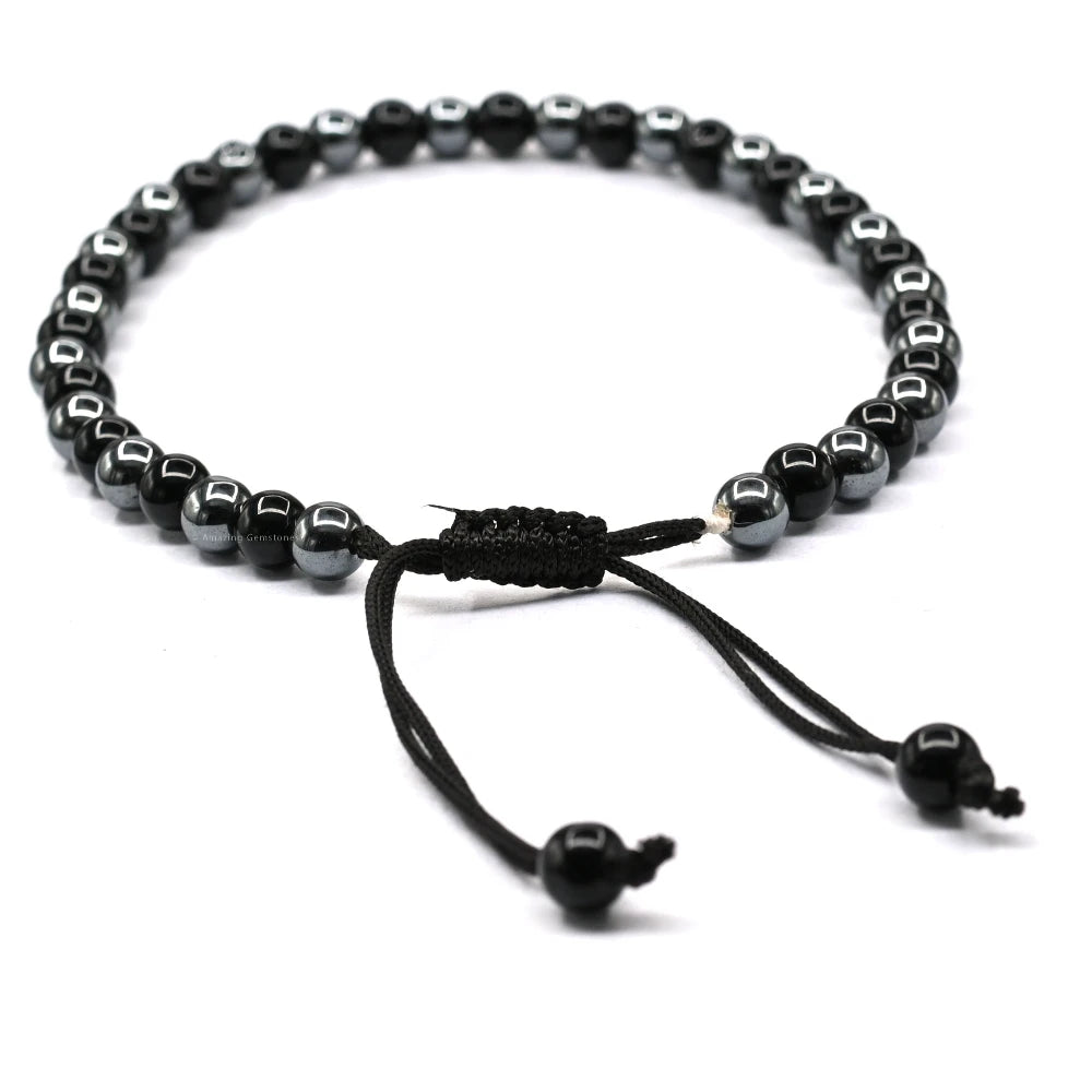 Anti Swelling Black Obsidian Hematite (1*1) Anklet (Without Knot)