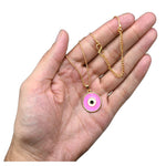 Pink Evil Eye Pendant Necklace - Round (Gold)