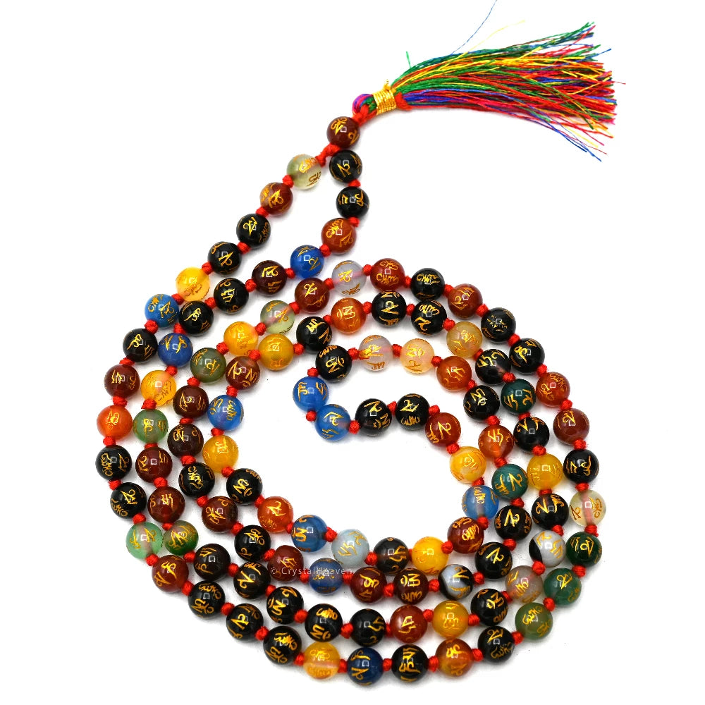 Multi Gemstone Japa Mala (Om Mani Padme Hum) (Hand Knotted)
