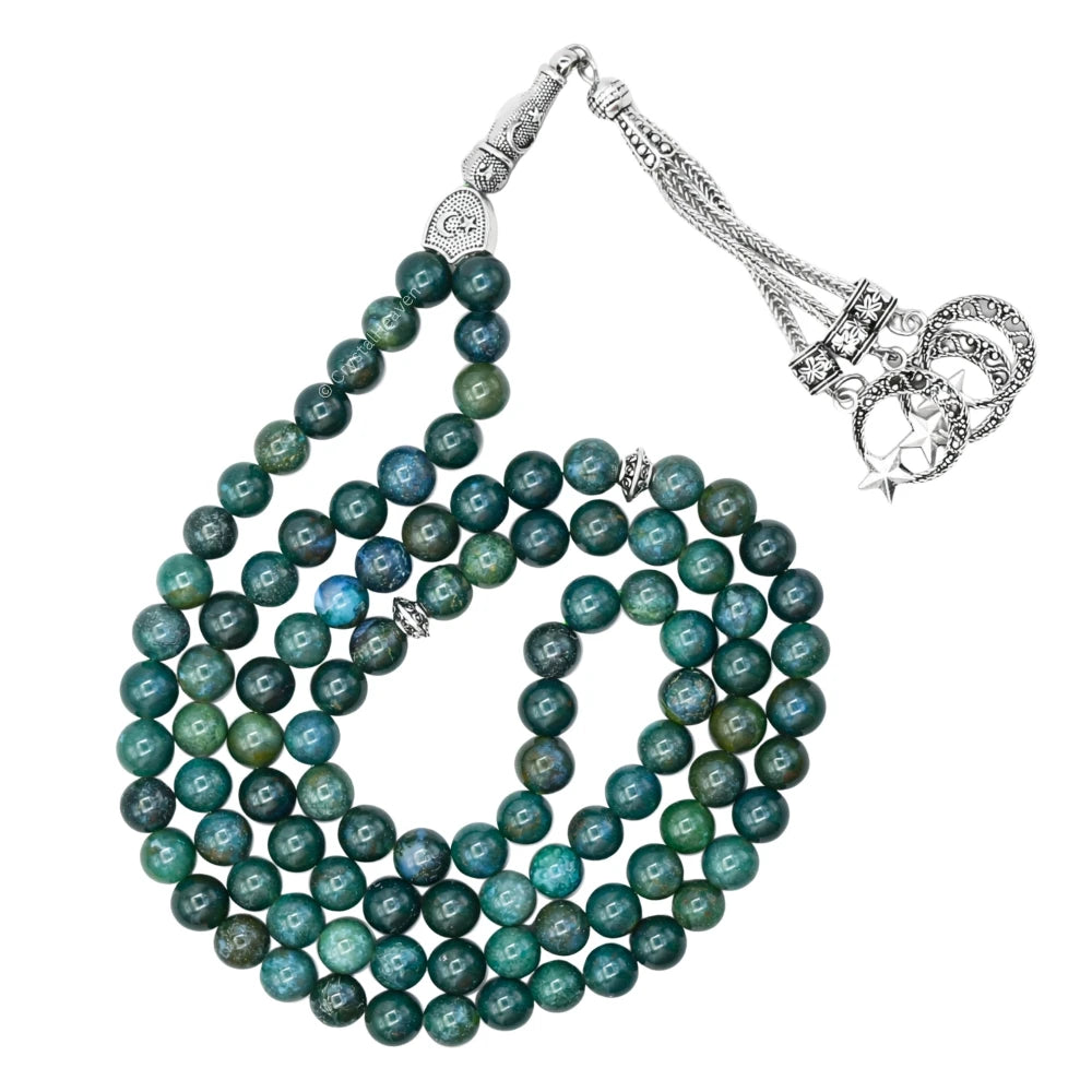 Moss Agate Crystal Tasbih (Silver)