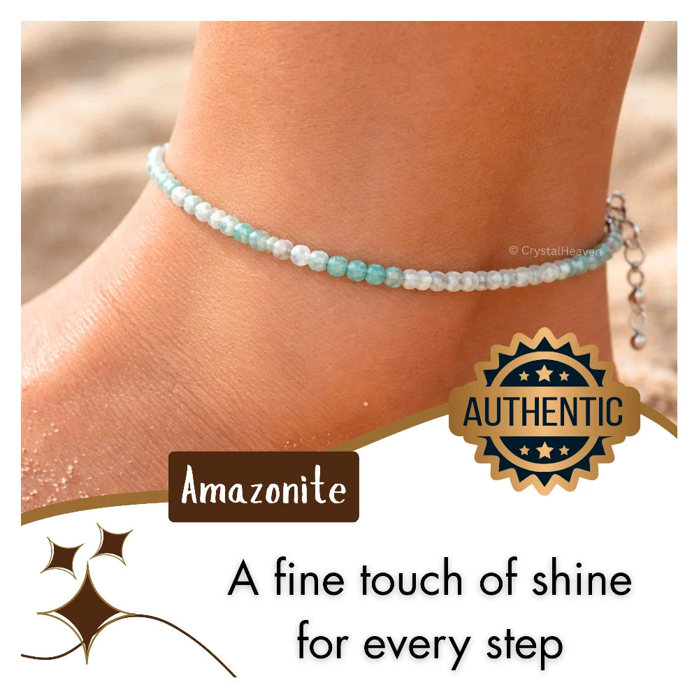 Amazonite Anklet - 2mm Faceted Beads (Silver)