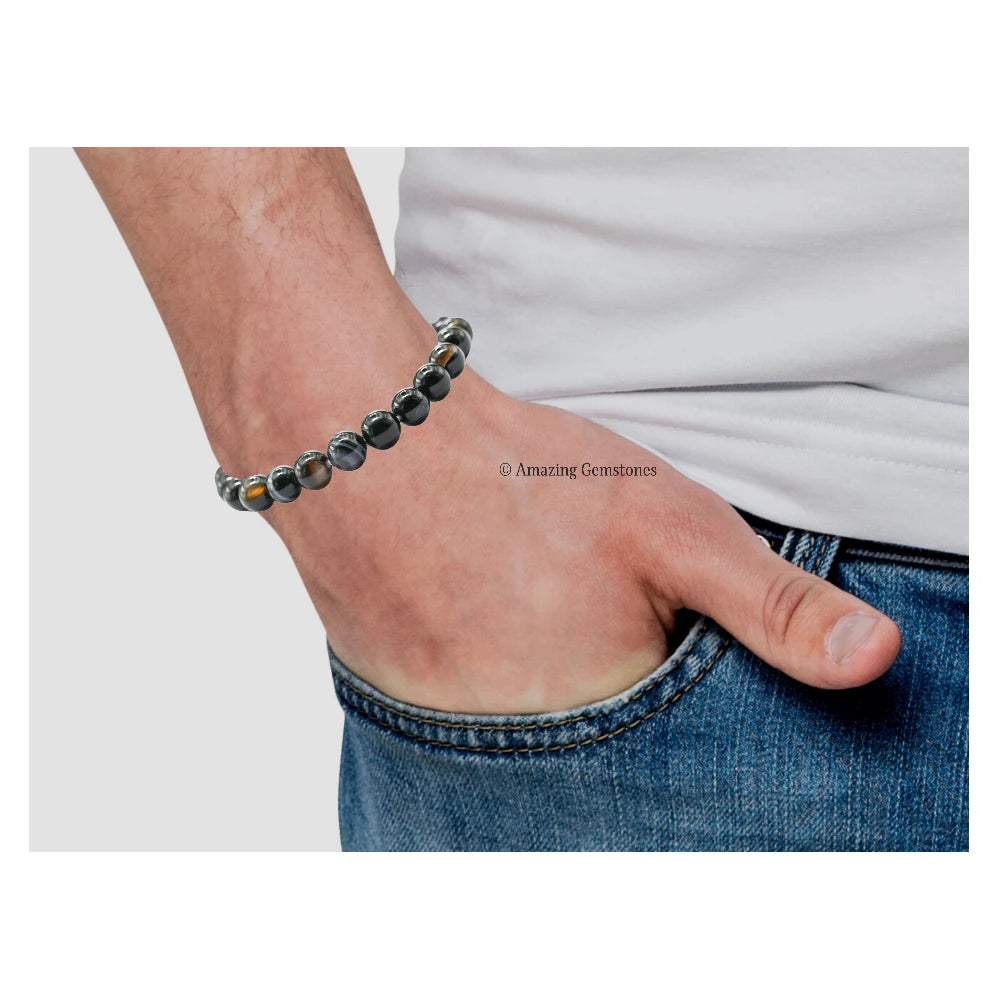 Black Banded Agate Hakik Bracelet (Elastic)