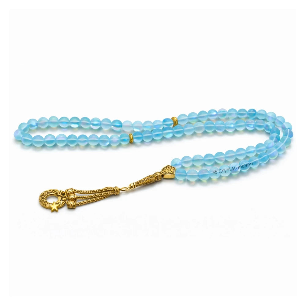 Blue Mermaid Glass Crystal Tasbih (Gold)