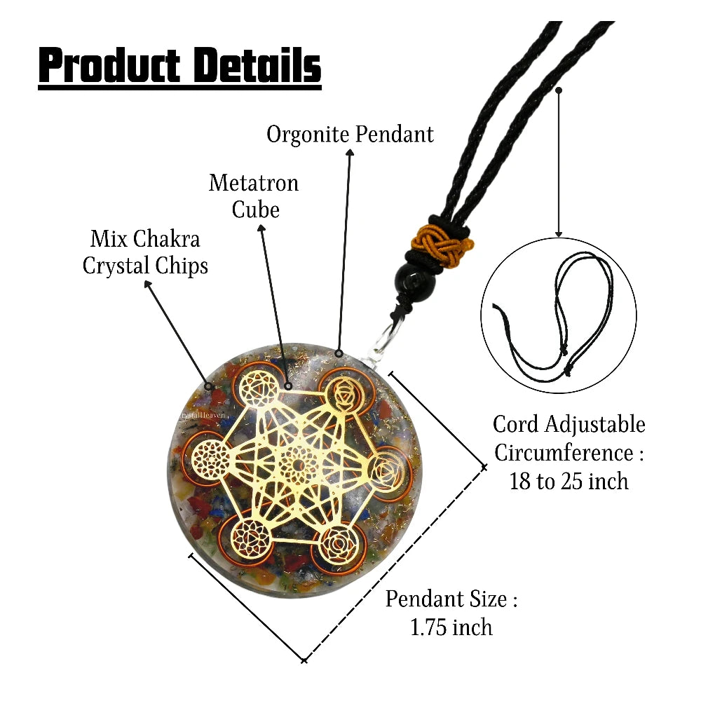 Mix Chakra Crystal Orgone Pendant - Chakra Metatron Cube