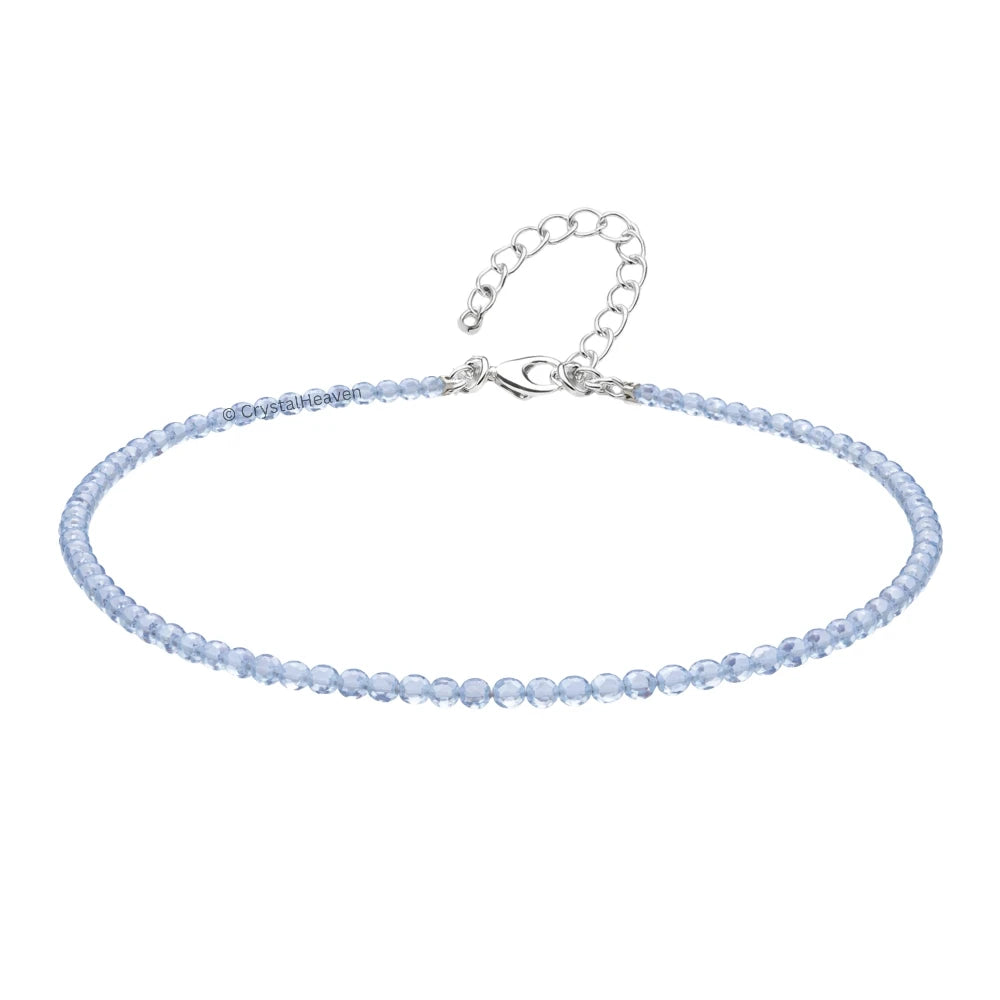 Blue Lace Chalcedony Anklet - 2mm Faceted Beads (Silver)