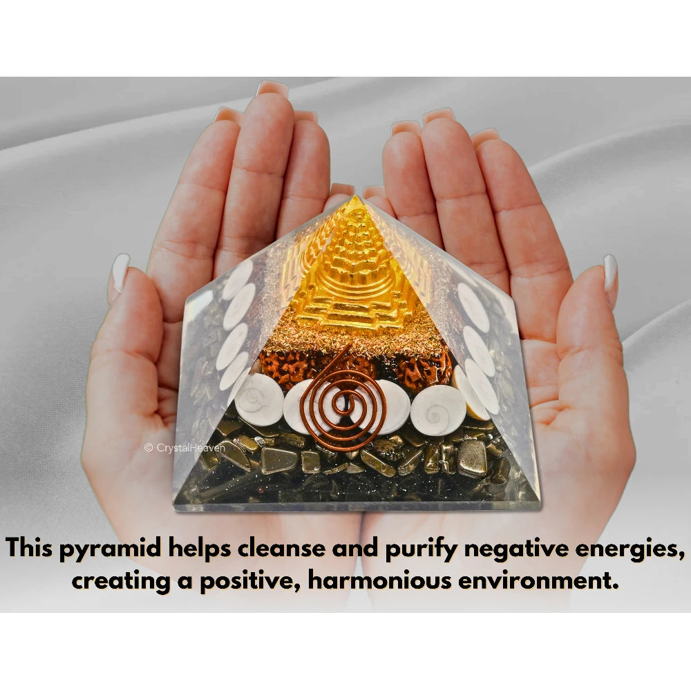 Money Magnet Pyramid - Shree Yantra, Gomati Chakra, Rudraksha, Pyrite