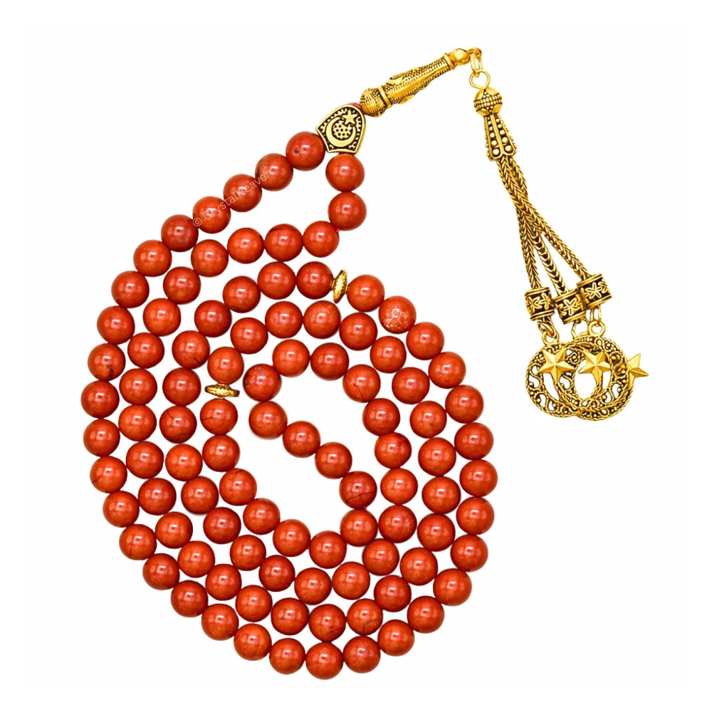 Red Jasper Crystal Tasbih (Gold)