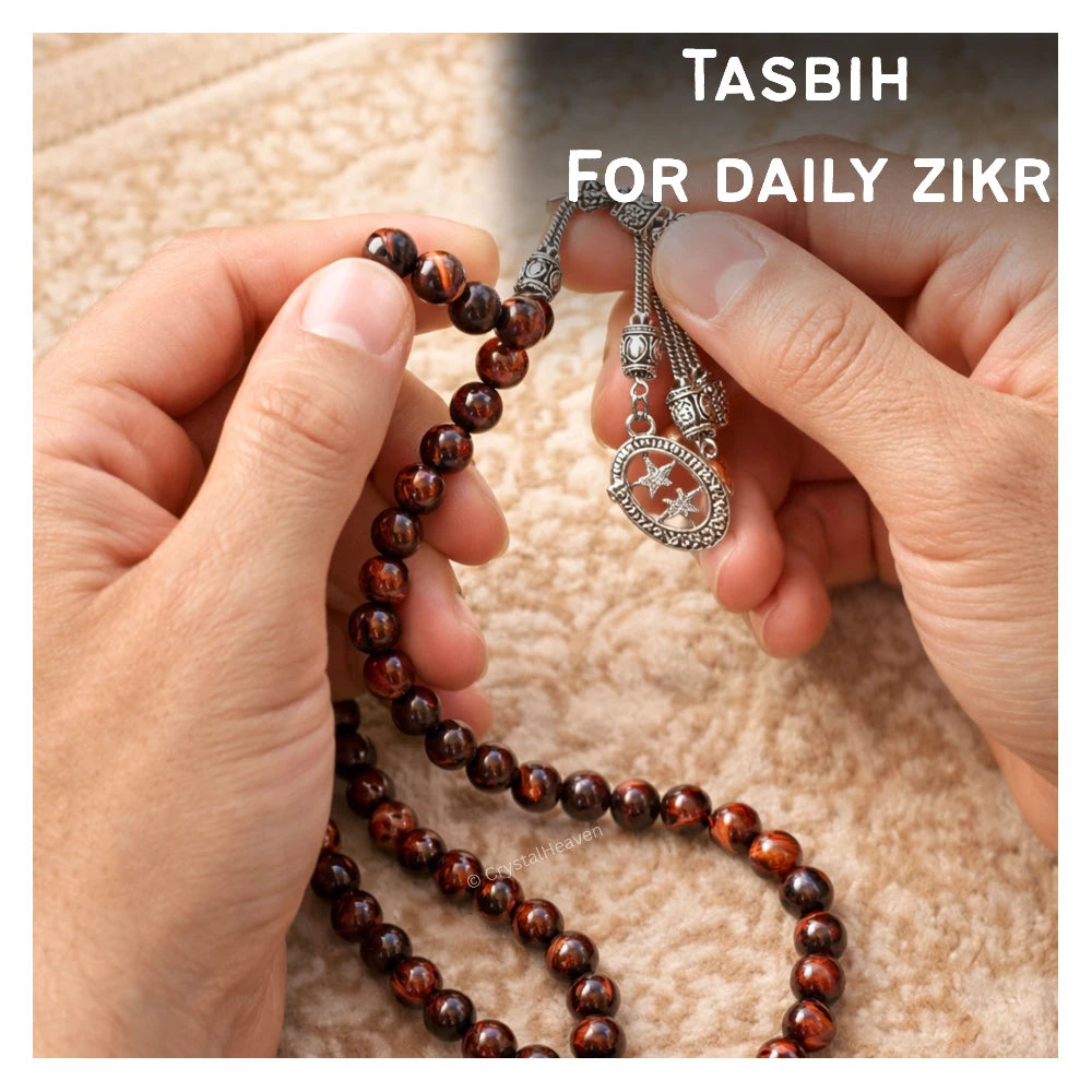 Red Tiger Eye Crystal Tasbih (Silver)