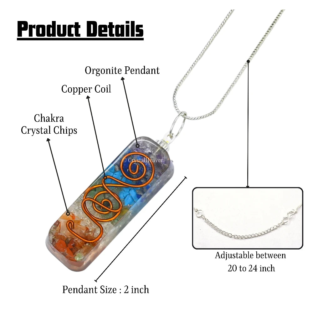 7 Chakra Crystal Orgone Pendant - Rectangle
