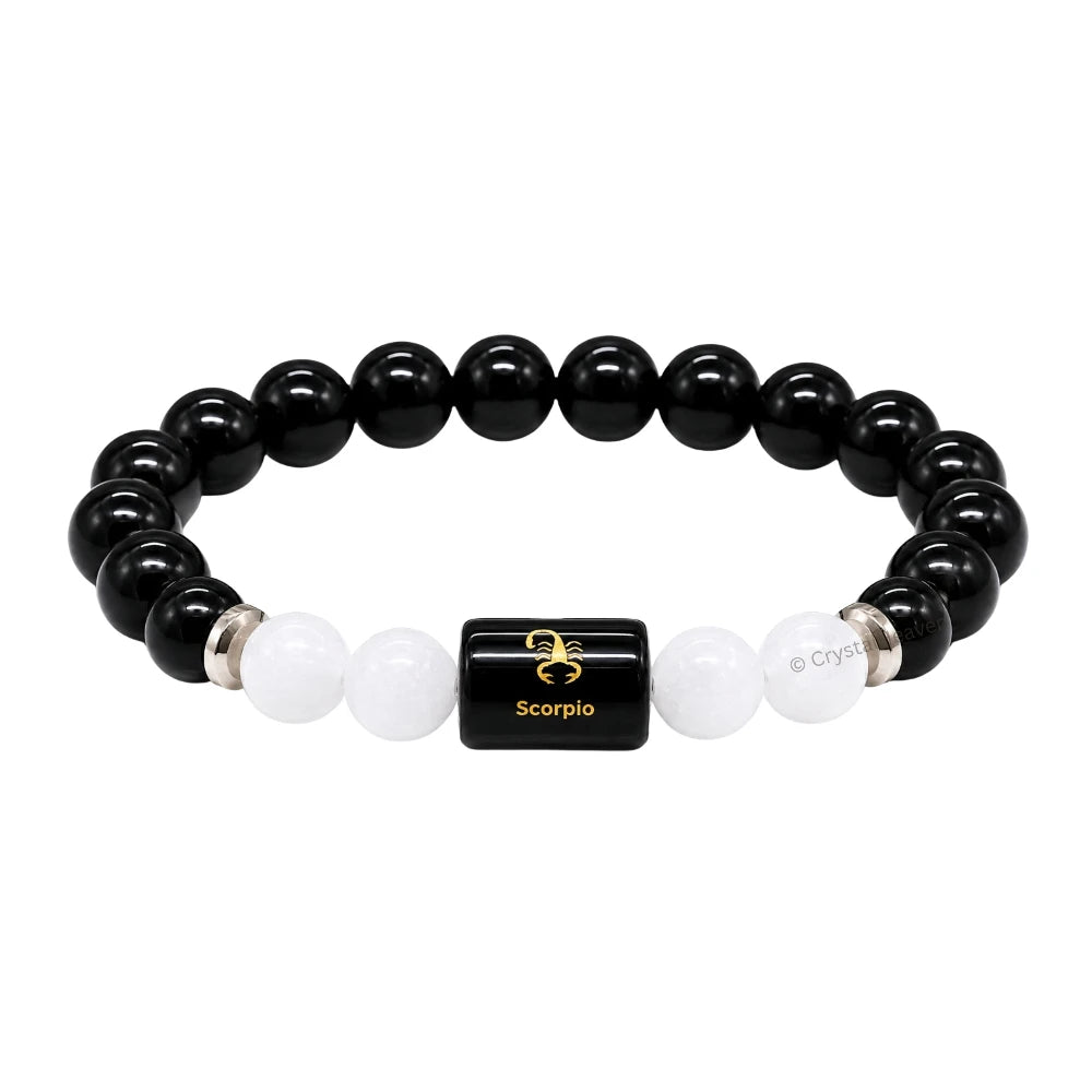 Scorpio Bracelet (वृश्चिक राशि) - Black Obsidian & Milky Quartz