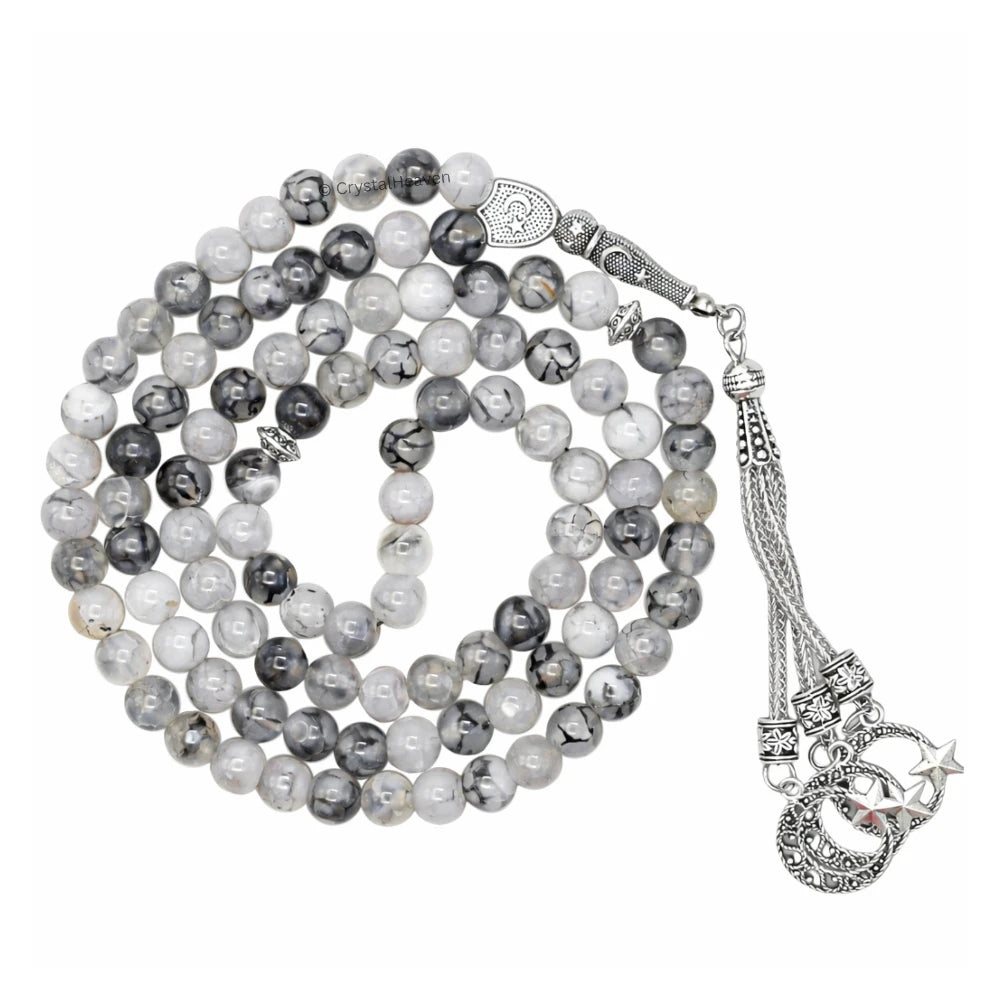 Dragon Vein Agate Crystal Tasbih (Silver)