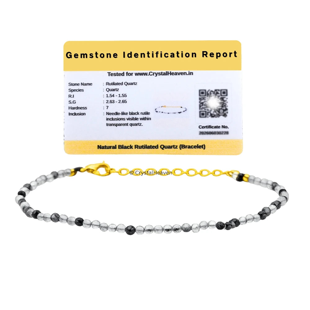 Black Rutilated Quartz Bracelets - 2mm Faceted Beads (Gold)
