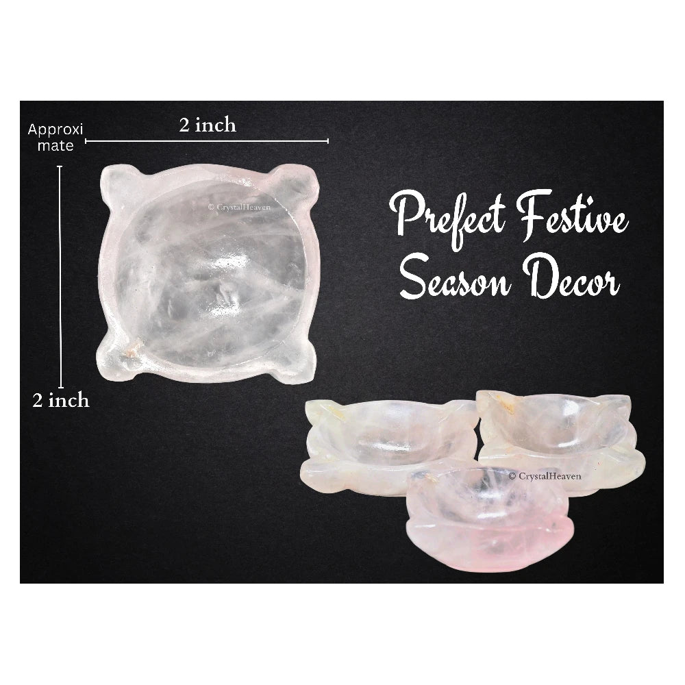 Rose Quartz Crystal Diya - 4 Batti