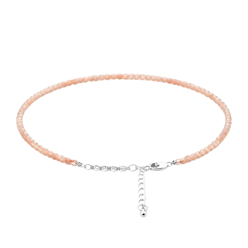 Peach Moonstone Anklet - 2mm Faceted Beads (Silver)