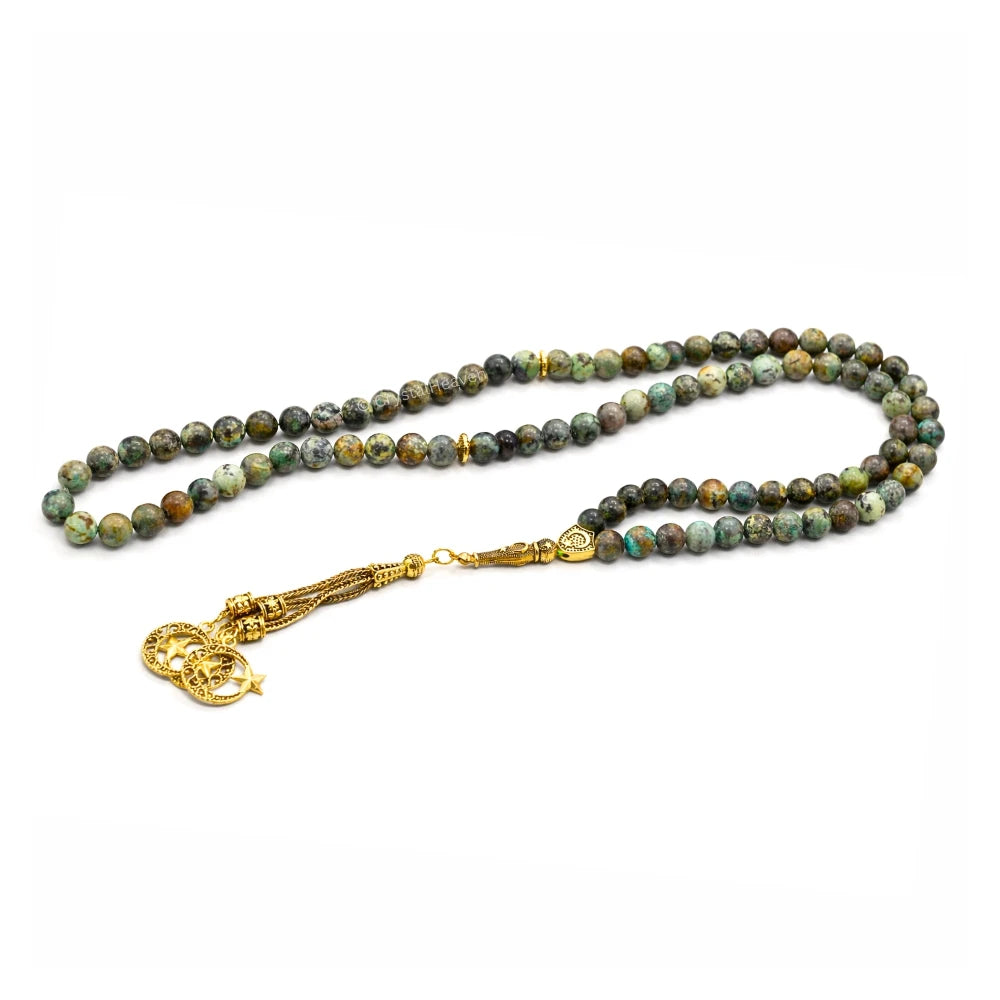 African Turquoise Crystal Tasbih (Gold)