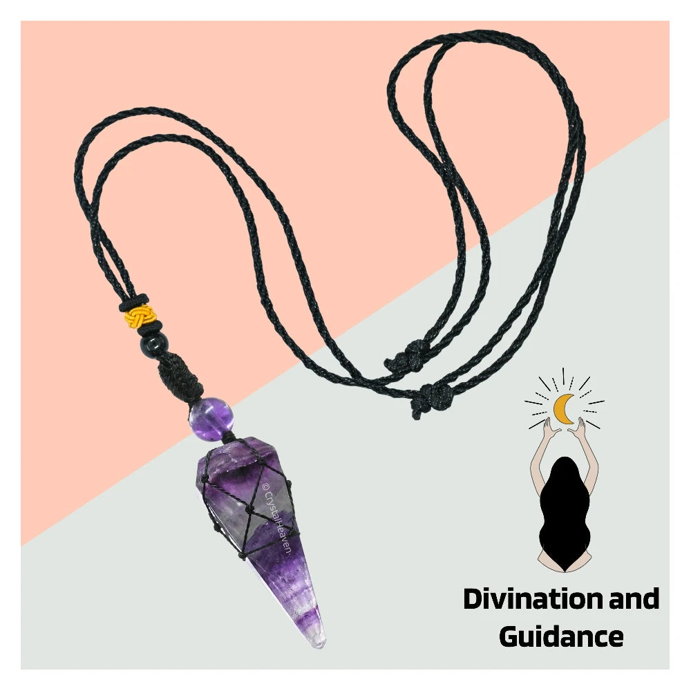 Multi Fluorite Pendulum Pendant Necklace (Macrame)