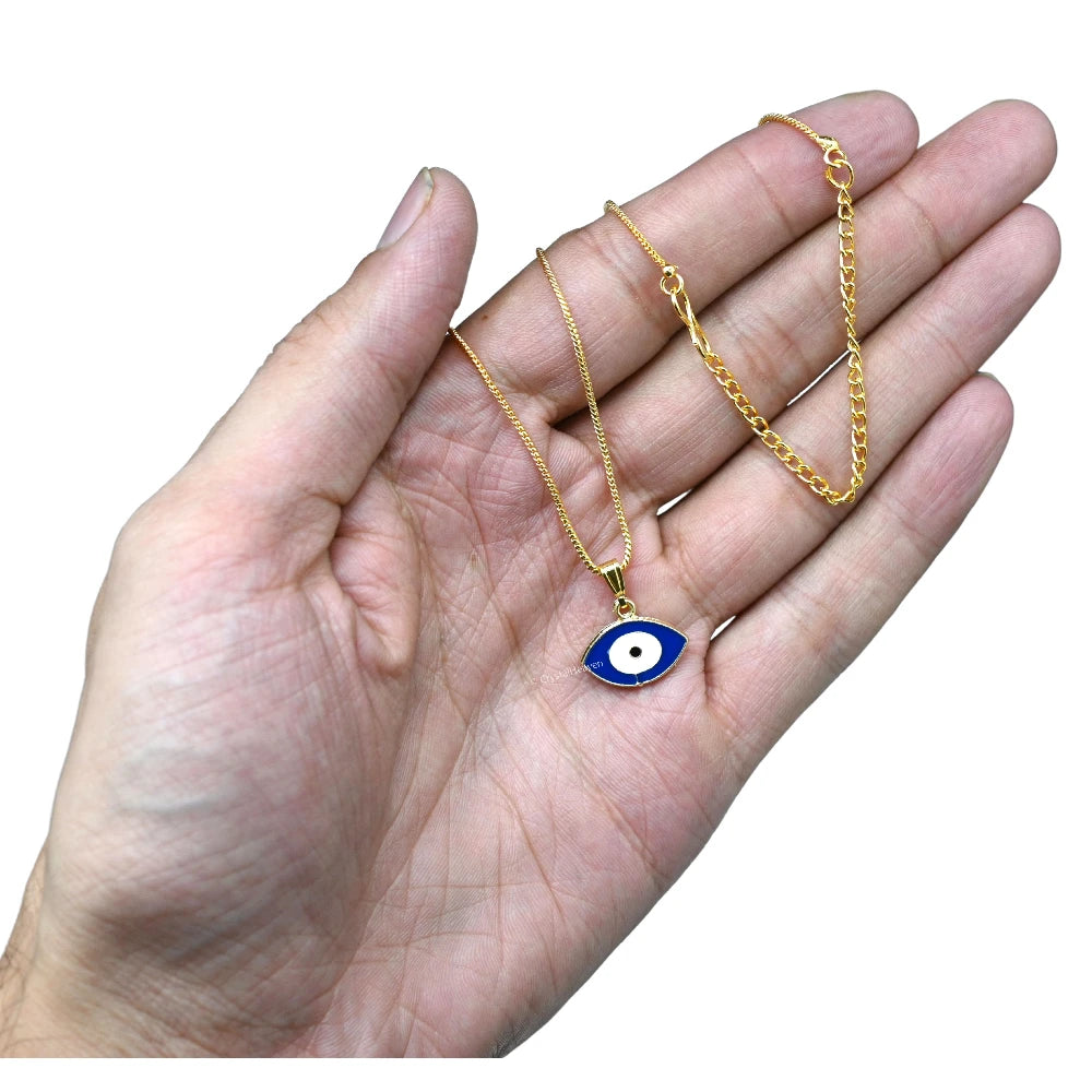 Blue Evil Eye Pendant Necklace (Gold)