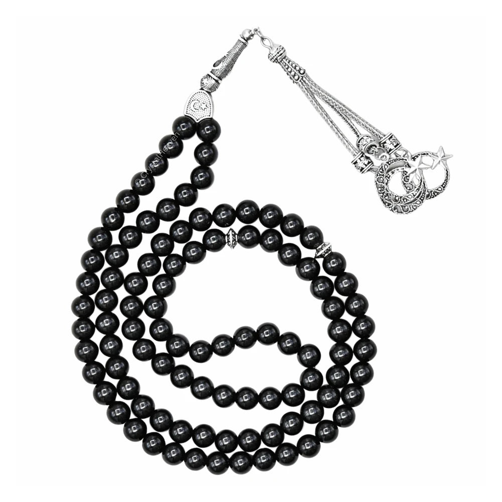 Black Obsidian Crystal Tasbih (Silver)