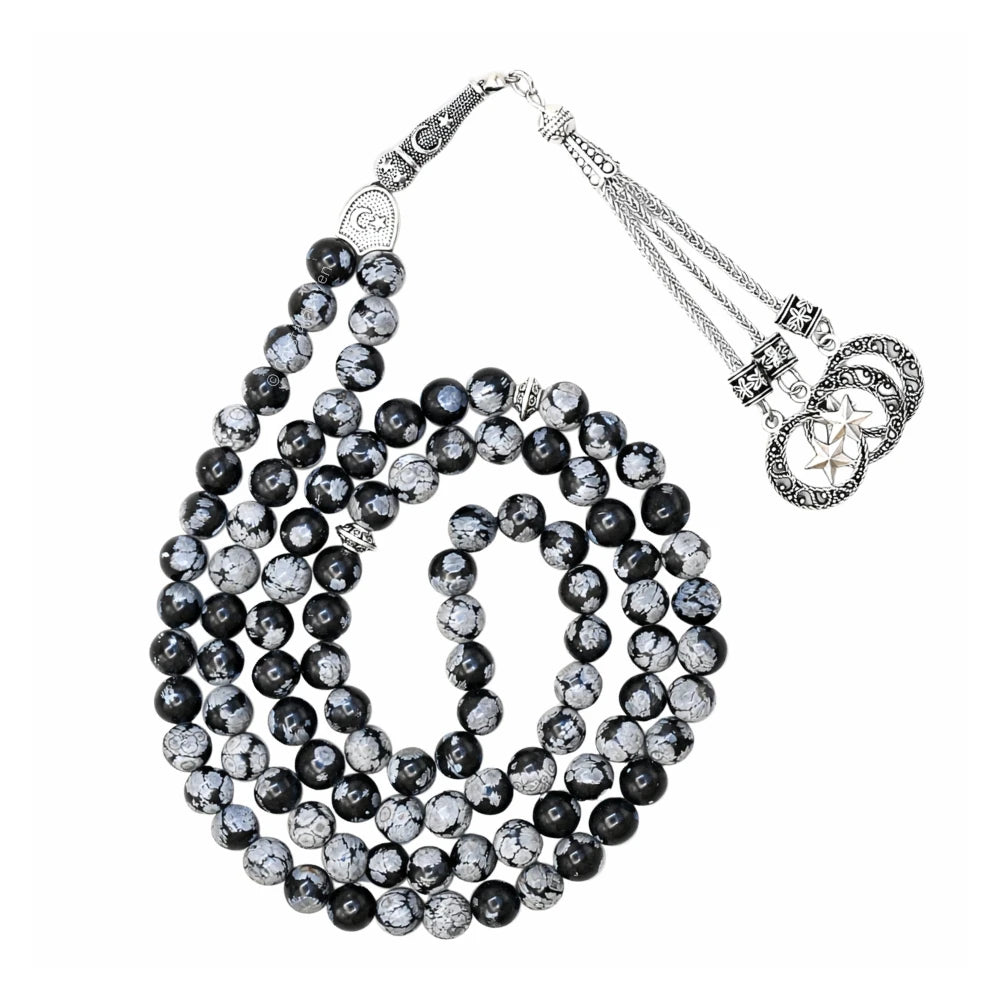 Snowflake Obsidian Crystal Tasbih (Silver)