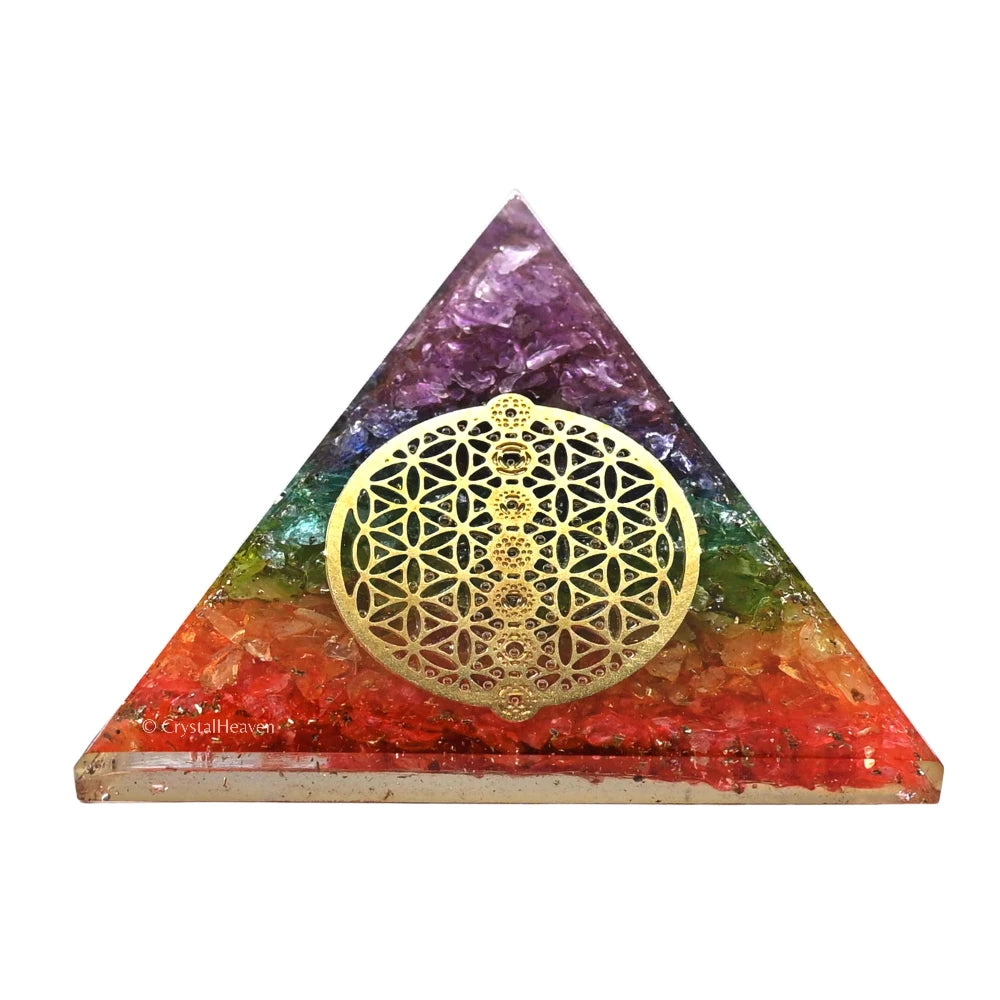 7 Chakra Onyx Orgone Pyramid (Chakra Flower Of Life)