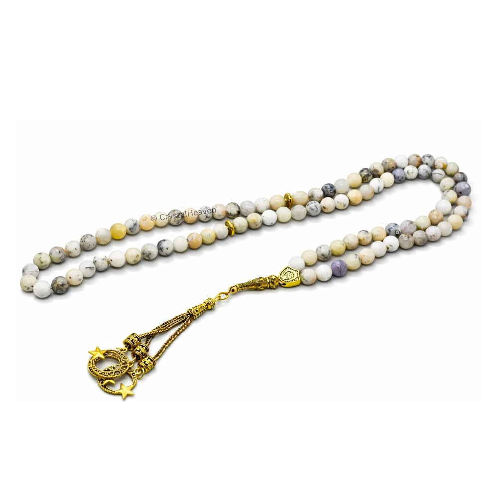 Dendrite Opal Crystal Tasbih (Gold)